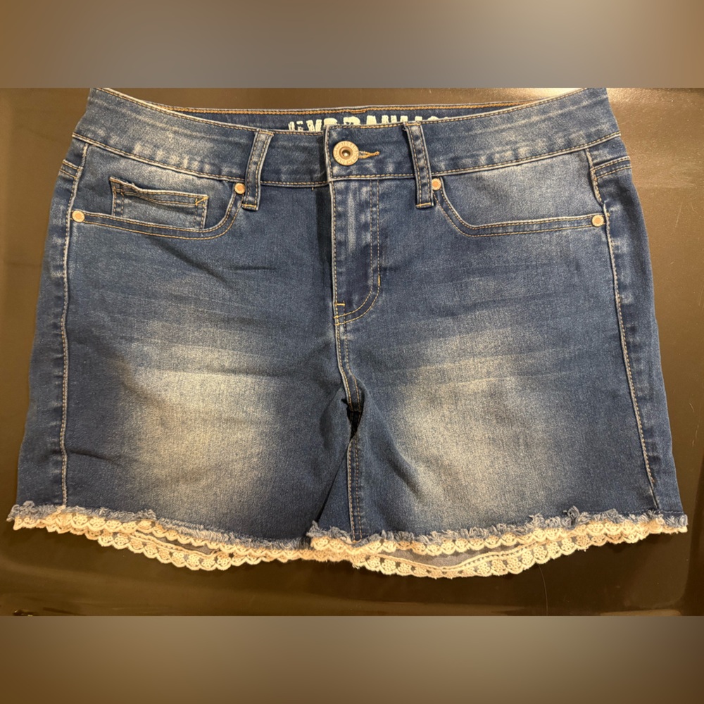 Hydraulic Blue Denim Shorts Crochet/Lace Trim